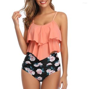 Women's Swimwear Swimsuit For Women Two Piece Double Flounce Top With High Waisted Ruched Bottom Tankini Set Bathing Suit Plus Size