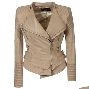 Motociclo Roupas de corrida Mulheres lapela Zipper Jaqueta veetasina veetas Slim PU PU Couro Drop Deliver