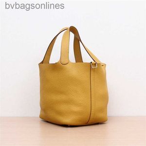 Aaa High Quality Hremms Bags Designer Luxury Original Brand Bags New Womens Bag Handheld Picotin Amber Yellow Leather Carved Silver Bag