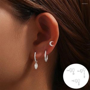 Hoop Earrings 925 Sterling Silver Zircon Geometric Earring For Women Girl Pearl Simple Leaf Moon Design Jewelry Party Gift Drop