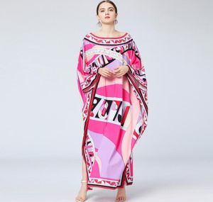 Women039s Runway Loose Design Dresses Slash Neckline Batwing Sleeves Multicolor Printed Elegant High Street Maxi Dresses4673132