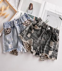 Baby Girl Denim Summer New Children Jean Hit Pants Leopard Stitching Casual Loose Jeans Kids Teens Holes Shorts Y2833 Y2007042534373