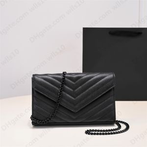 Modehandväska kvinnor luxurys designer väska mini 22 cm svart wos handväska plånbok crossbody läder kedja messenger kvinna kuvert axel f 260c