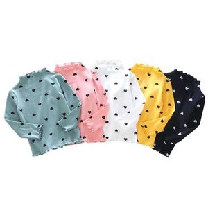 T-shirts Cotton dot top baby girl solid color long sleeved T-shirt childrens O-neck toddler T-shirt autumn girl T-shirt bottom T-shirtL2405