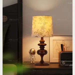 Lampy stołowe francuskie vintage lite drewno E27 LED na salon sypialnia ciepłe romantyczne dekoracyjne lampę nocną