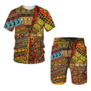 Herren-Trailsuiten 3D-Druck afrikanischer Sommer Frauen Herren T-Shirts Set Afrika Dashiki Männer Tracksuit Tops Shorts Sport und Freizeitanzug Männer Kleidung T240507