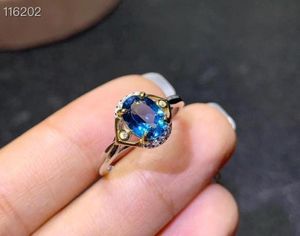 Новейший стиль Ocean Blue Natural Topaz Ring 925 Сертифицированный серебряный серебряный