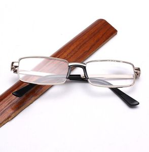 10pcslot New Men Men Men Metal Square Golden Reading Glasses With Pad Pad Crystal Glass Spectacles Diopter 100400 2270281