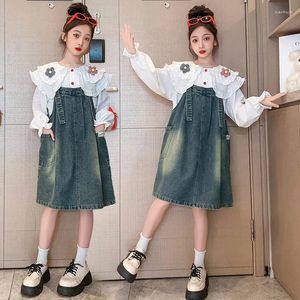 Одежда наборы корейской весной осень Детская Деть Деть 2PCS одежда наборы юниоров цветочной лацка с длинными рукавами