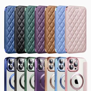 Suitable for iPhone 15 Promax phone magnetic suction electroplating flip cover leather S24 ultra lens film protective case