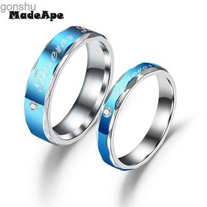 Couple Rings MadApe 4mm 6mm Romantic Wedding Ring for Lovers Forever Love Stainless Steel Couple Promise Ring Blue WX
