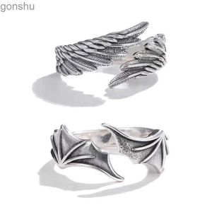 Anelli di coppia Vintage Angel Devil Ala coppia Ring Fashion Mens Jewelry Vintage Silver Punk Hip Hop Regolable WX