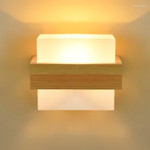 Wandlampe nordische Holzglaslampenschatten kreativer Korridor Schlafzimmer Nacht