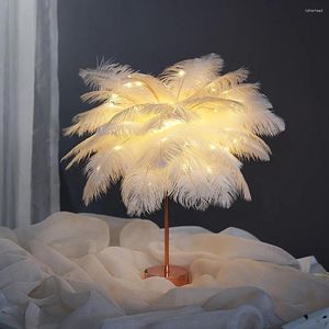 Table Lamps Remote Control 80 LEDs Fairy DIY Warm Light Creative LED Night Feather Crafts Lamp Bedroom Decor