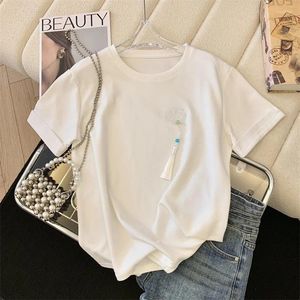 Kadın Tişörtleri Çin tarzı Siyah Kısa Kollu T-Shirt Yaz Geometrik Patchwork O yaka Nakış Top Sıradan Moda Gömlek Kadın