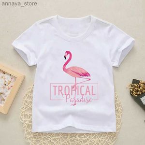 T-shirt 2020 Summer Cute Childrens T-shirt Flamingo Cartoon Print T-shirt Childrens Round Neck Girls and Boys T-shirt Design casual YKP015L2405