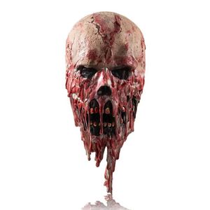Party Masks Terrifying Skull Full Face Latex Mask Bloody Helmet Halloween Cos Real Costume Props Q240508