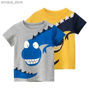 T-shirty 2024 Summer New Cartoon T-shirt chłopcy ubrania dziecięce dinozaur top z krótkim rękawem bawełny bawełniany dziecięcy koszulka Bezpośrednia wysyłka2405