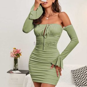 Casual Dresses Designer Dress Spring/Summer New Women's Lace Up One Shoulder Long Sleeve Slim Fit Wrapped Hip Sexy Dress Plus size Dresses