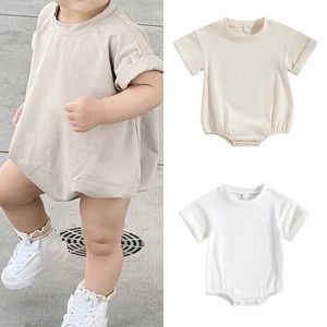 Toddler erkek bebek kız kız düz renkli kısa kollu kabarcık romper büyük boy tişört romper bodysuit en iyi yeni doğan bebek yaz kıyafetleri h240508