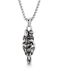 Mens Womens Stainless Steel Vintage Hugging Skull Skeleton Pendant Love Gothic Necklace Rolo Chain 3mm 24 inch1315429