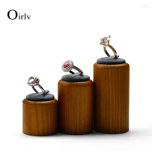 Smycken påsar oirlv 3 st fast träuppsättning ring display stativ förvaring trä cylindrisk