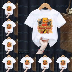 T-shirty jurajski park numer 1-13 T-shirt dinozaur Nazwa niestandardowa Happy Birthday Boy Tshirt Baby Tshirt Ubrania dla dzieci Krótkie koszulki T240509