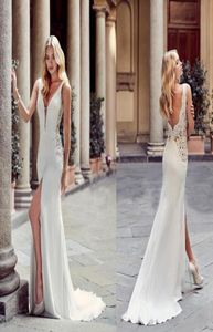 2019 Sexy Greek Fashion Sheath Wedding Dresses Deep V Neck Front Split Backless Bridal Gowns Bride Beach Party Wear9089729