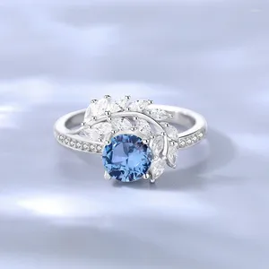 Cluster Rings Blue Moissanite Ring Women's S925 Sterling Silver Europe And The United States Light Luxury All-in-one Girl's Birthday Gift
