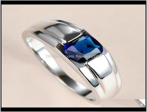 Jewelrysimple Male Female Blue Crystal Ring Charm Sier Color Wedding Classic Square Zircon Stone Engagement Rings For Women Men Dr6538134