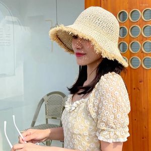 ベレー帽の女性ストローヘットワイドブリム折りたたみ可能なバケツ保護夏のビーチファッション織り