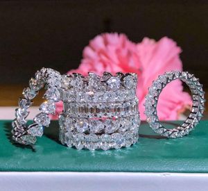 2019 Toppsäljande lyxiga smycken Real 925 Sterling Silver White Topaz Cz Diamond Gemstones Promise Eternity Women Wedding Bridal RI2414713