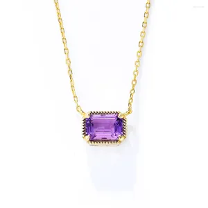 Pendants Fashion Dainty Amethyst Gemstone Chain Necklace 14K Gold Plated Jewelry Charm Zircon Pendant S925 Silver