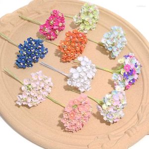 Decorative Flowers 96PCS/12Bunch Mini Paper Rose Flower Heads Bouquet Wedding Decoration Artificial DIY Scrapbooking Garland Wreath