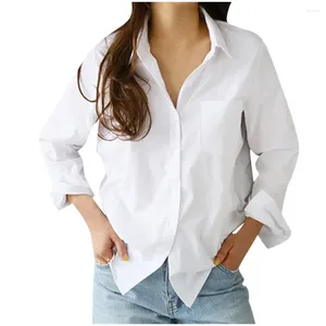 Women's Blouses Elegant Women White Shirt Fashion Long Sleeve Casual Turn Down Collar Female Blouse Loose Pocket Button Office Ladies Top