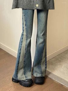 Kvinnors jeans amerikanska vintage lapptäcke långa flare byxor denim blixtlås i full längd y2k pantaloner hög midja mode kvinnor