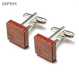 Manşet bağlantıları lüks ahşap manşetler lepton marka mücevher kare redwood cufflinks erkek iş düğün manşetleri en iyi hediye q240508