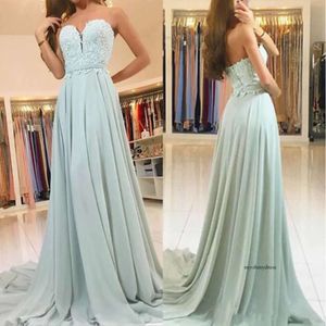 Unique Sweetheart Mint Green Long Bridesmaid Dresses 2021 Cheap A Line Chiffon Applique Lace Backless Maid Of honor Party Gowns Dress 0509