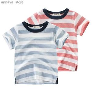 T-Shirts 2024 Sommer Boys T-Shirt Striped Childrens Top Baumwollkleidung kurzärmelig O-Neck T-Shirt 2-10 Jahre alt2405