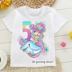 T-shirt T-shirt da ragazza 2-13 Birthday Digital Cartoon Printing Childrens Regalo di compleanno Abbigliamento carino ragazza T-shirt Wholelel240509