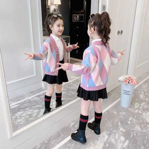 Sets Rainbow knitted cardigan girl autumn and winter sweet kawai sweater jacket Korean button Q240508