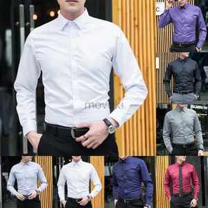 Camisas de vestido masculinas Men Butrow Down Business camisetas de manga comprida Camisa de vestido fino Blusa casual colarinho de colarinho sólido Four Seasons D240427