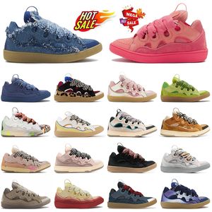 럭셔리 Lavinss 커브 디자이너 드레스 슈즈 신발 여성 남성 송아지 가죽 고무 고무 Nappa OG 원래 Hightops 트레이너 플랫폼 가죽 스웨이드 평평한 바닥 데님 블루 스니커즈