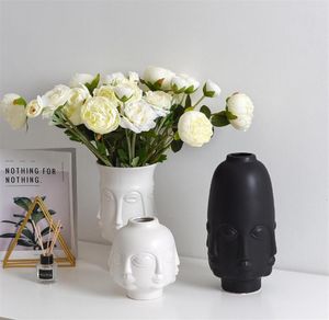 Zimmerlebende Ornamente Vase Face White Flower Art Geschenke kreative Keramikhandwerkszubehör298z4280946