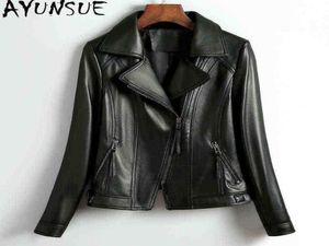 Ayunsue fårskinn äkta skinnjacka kvinnor kläder svart motorcykel korta rockar kvinna fjäder outwear jaqueta couro feminina j27536884