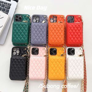 Crossbody Card Insert Bag Suitable for iPhone 15 Promax Phone Case Small Fragrant Wind 14 Luxury Lingge Lambskin