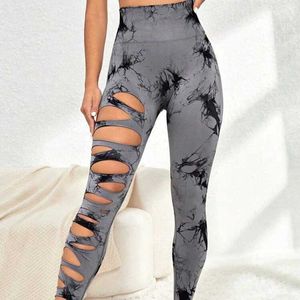 Legginsy dla kobiet sean tsing do biegania spodnie kobiety Wysoka talia pusta krawat bar barwnik brzuszny Kontrola legginsów trening Sport Pilates Gym