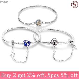 Łańcuch Panpoki Star Moon Heart 925 Srebrna biżuteria Ziemia Travel Pulseiras Women Zircon Charm Prezent Xw