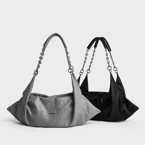 and Spring Summer Niche Design Dumpling Bag with Pleated Top Layer Cowhide Large Capacity Casual Versatile Fashionable Trendy Shoulder