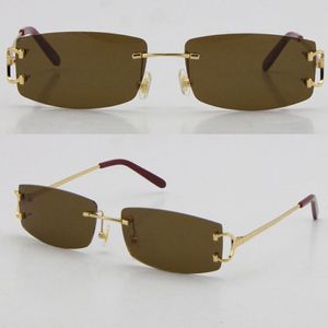 Großhandel Square Randless Sonnenbrille Mode Männer Frau Brille Uv400 Objektiv im Freien mit C Dekoration Goggle Gold Metall Rahmen Siz 336Q